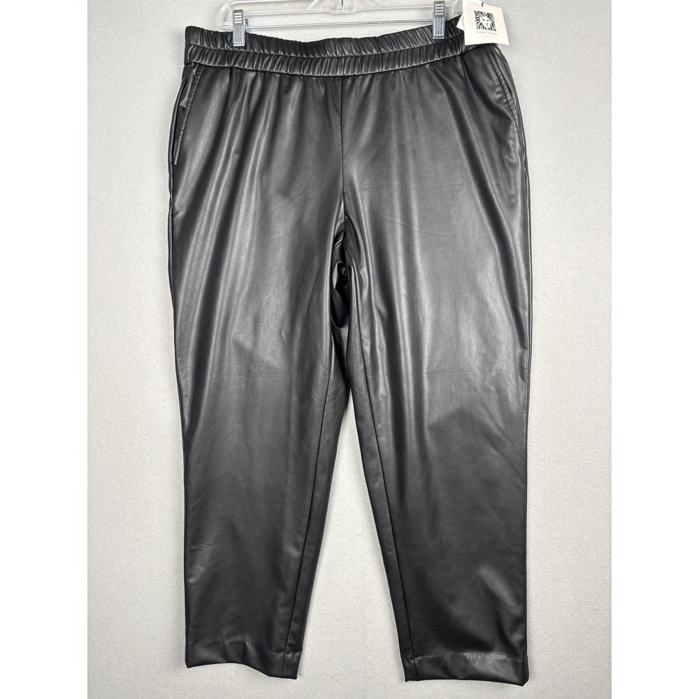 Anne Klein Pants Womens Large Black Faux Leather Jogger Pull On Elastic Waist